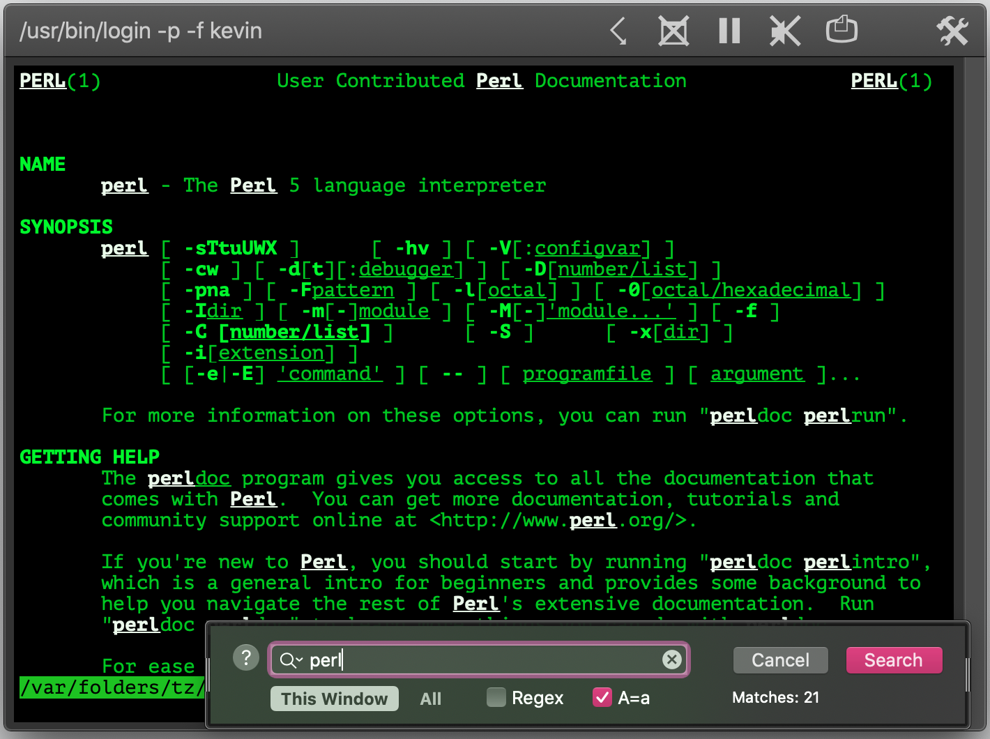 terminal search screenshot (Dark Mode)